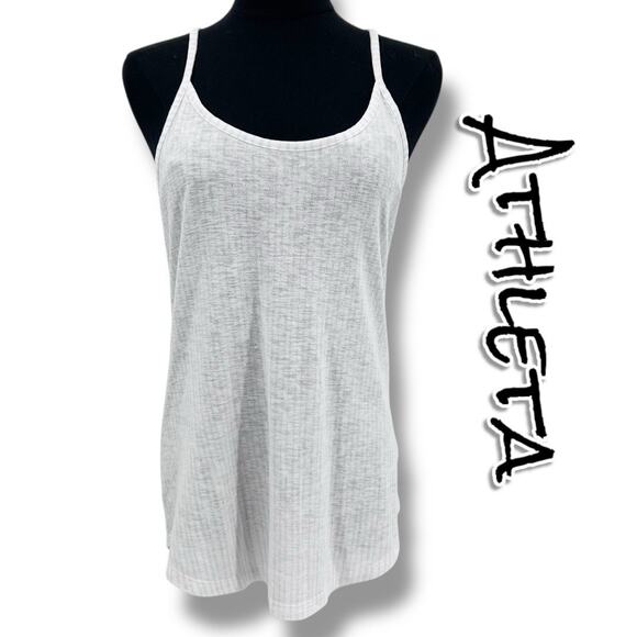 Athleta Tank White Gray Stripe Adjustable Tank Lightweight Activewear Womens  S - Picture 1 of 11